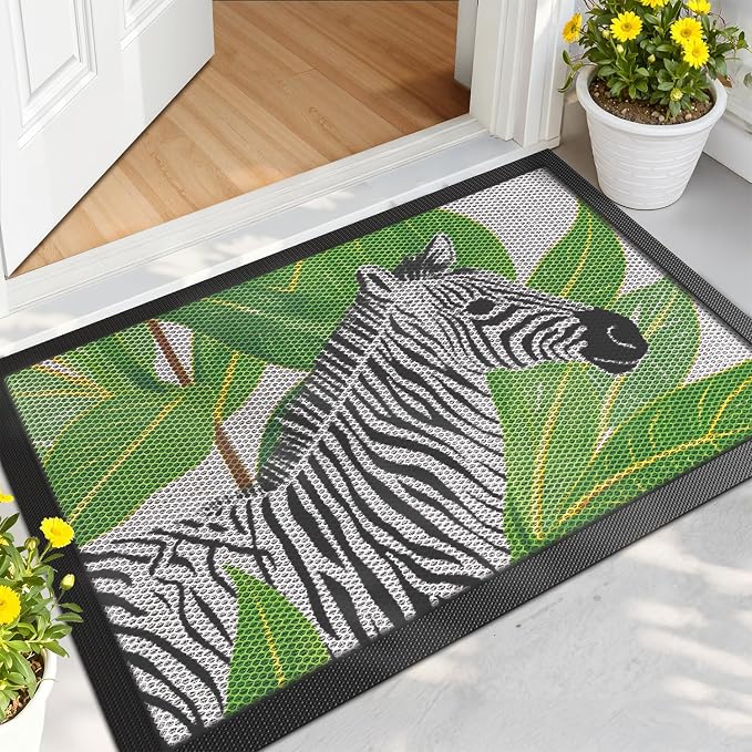 LUMI Outside Welcome Door Mat 17x30, Non-Slip Durable Rubber Easy Clean | Zebra by LUMI