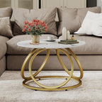O&K FURNITURE Gold Round Coffee Table, Faux Marble Top - Image 4