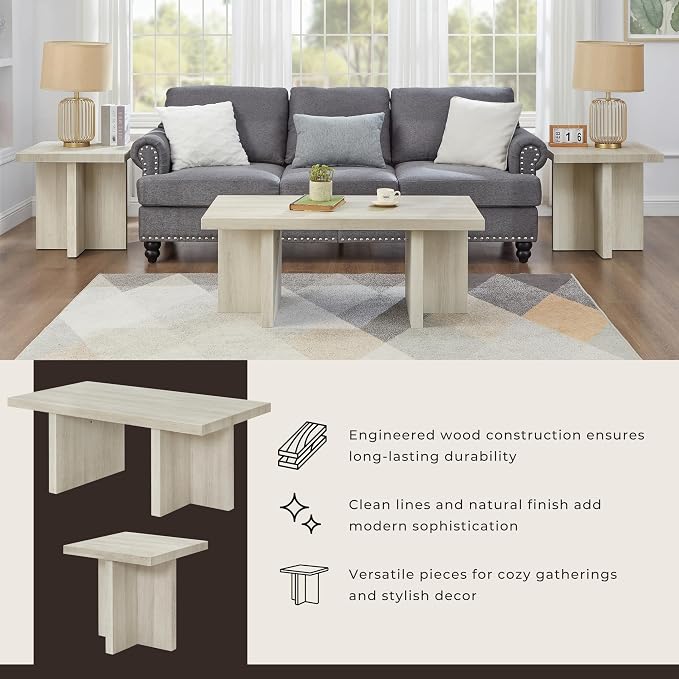 Roundhill Furniture Mchome 3-Piece Coffee Table Set, Coffee Table and Two End - Image 12