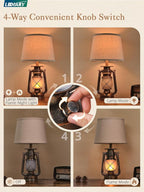 LEDIARY 18.72" Black Gold Vintage Lantern Flickering Flame Table Lamps - Image 3