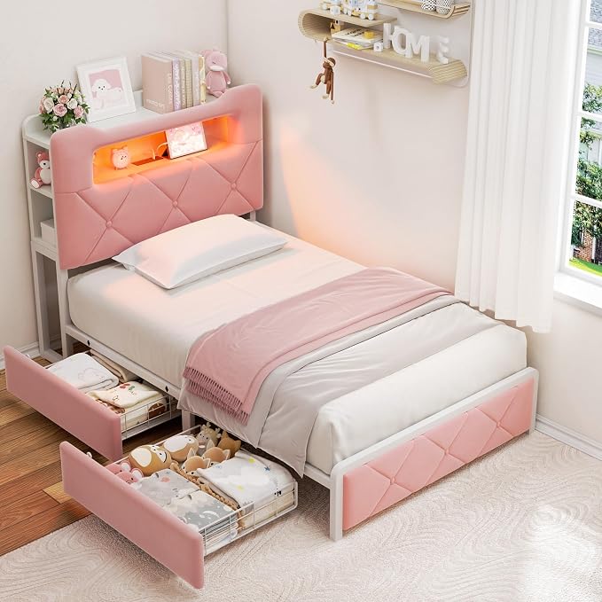 Twin Upholstered LED Bed Frame - Image 3