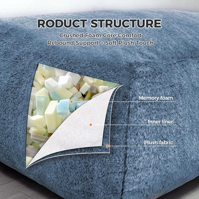 Giant Bean Bag Chair for Adults, Big Faux Fur Plush Bean Bag Lounger, Large - Image 7