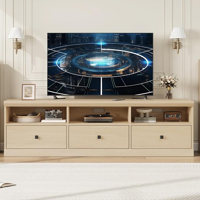 IDEALHOUSE 70in TV Stand for TVs up to 80", Mid Century Modern Entertainment - Image 2