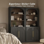 BELLEZE Storage Cabinet with Hutch Set of 2, Curved Styling Door Cabinet Curio - Image 4