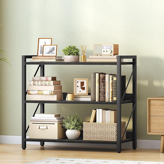 HOOBRO Bookshelf, 3-Tier Industrial Bookcase, Book Shelf Storage Organizer - Image 2