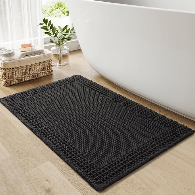 RESARE Waffle Bath Mat for Bathroom, Non Slip Bathroom Rugs 17"x24" Black | by Resare