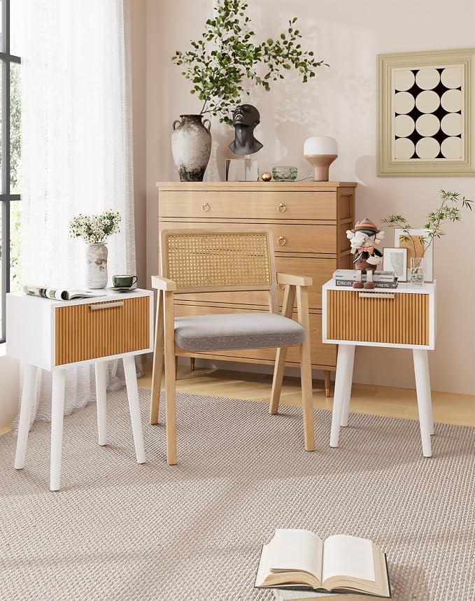 YMYNY Narrow Fluted Nightstand, Small End Table, Modern Coffee Table - Image 8