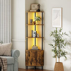 HOOBRO Corner Cabinet with LED Light, Corner Shelf Stand with Storage and Doors - Image 3