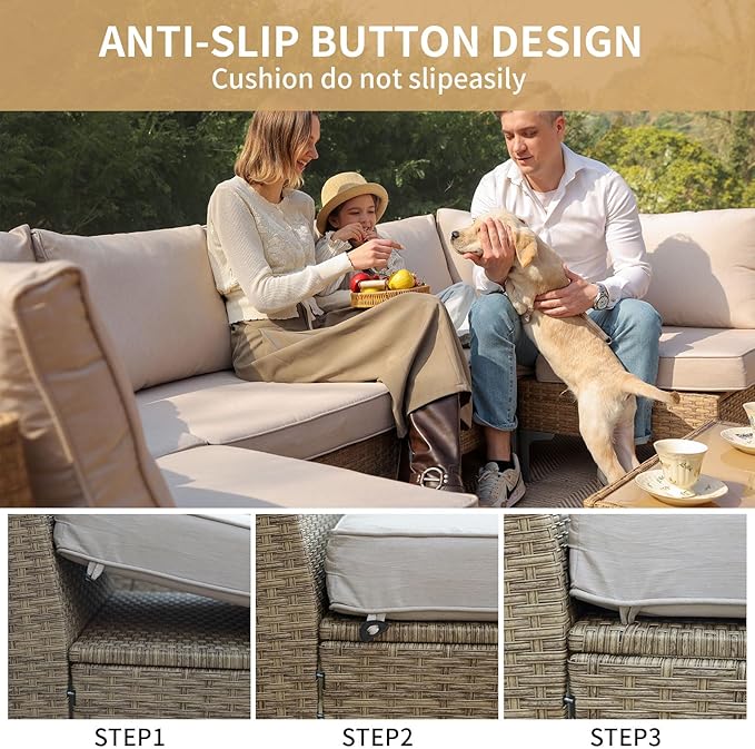 JOYURE 7 Piece Wicker Patio Furniture Set, Outdoor Conversation Sectional Sofa - Image 5