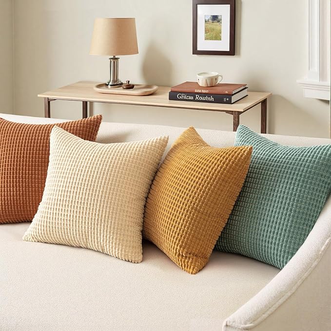 MIULEE Boho Farmhouse Decorative Pillow Covers 20x20 Inch Set of 4 Rustic - Image 3