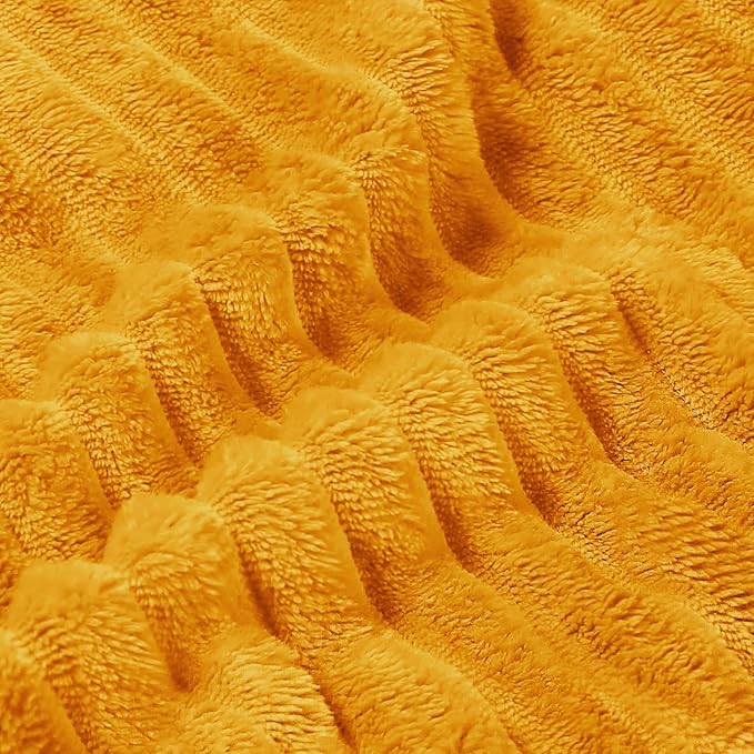 BEDELITE Ribbed Jacquard Mustard Yellow Queen Blanket - Image 4