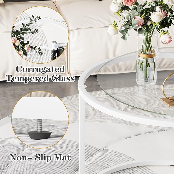 aboxoo White Nesting Glass Table Set of 2, Small Glass Round Nesting Tables - Image 8
