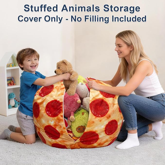 Lukeight Pizza Stuffed Animals Storage Bean Bag Chair Cover - Image 2