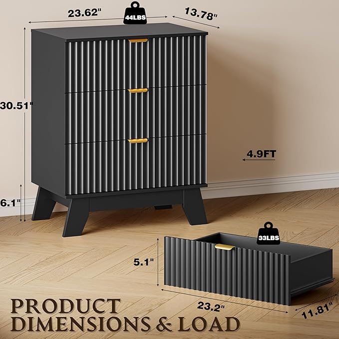 BORNOON Fluted 3 Drawer Dresser, 30.3" Tall Compact Modern Boho Chest of Drawers - Image 2