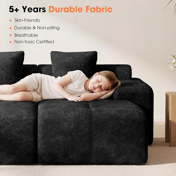 83.5" Boneless Loveseat with 2 Ottoman, Cloud Comfy Sofa Bed, Modular Sofa - Image 6