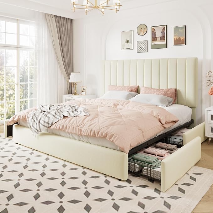 Allewie King Size Storage Bed Frame, Vertical Channel Tufted Adjustable - Image 9