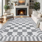 GarveeHome 8x10 Area Rugs Geometric Washable Modern Grey Checkered Rug | by GarveeHome