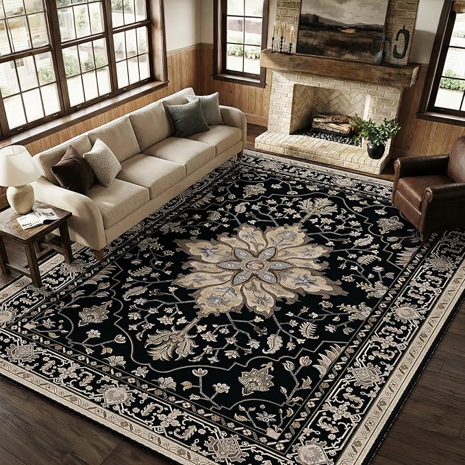 RELEANY Washable Area Rug, Water Repellent, Pet Friendly, Vintage Floral Boho by RELEANY