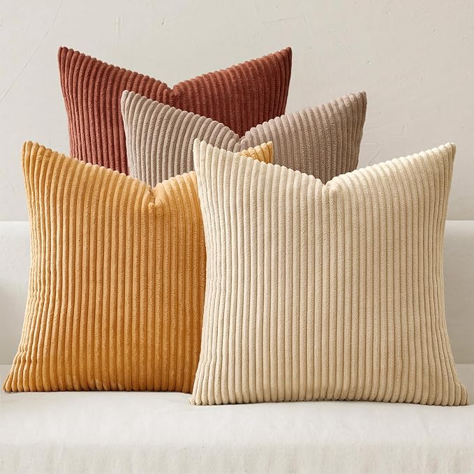 MIULEE Fall Corduroy Decorative Throw Pillow Covers Terracotta 18x18 | Set of 4 by MIULEE