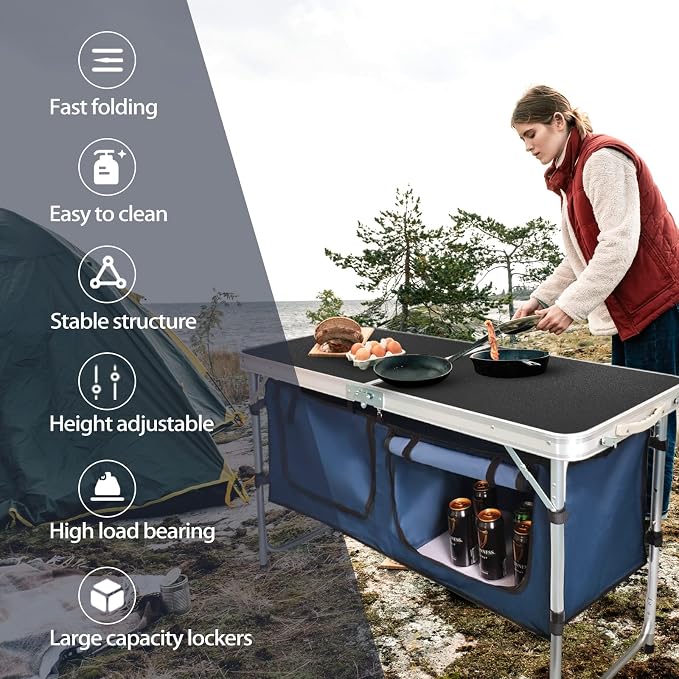 CampLand Outdoor Folding Table Aluminum Lightweight Height Adjustable - Image 5