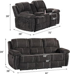 Betsy Furniture Modern Fabric Recliner Sofa Set, Loveseat w/Console, Recliner - Image 2
