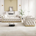 84.6" Luxury Chesterfield Sofa Velvet Tufted Sofa Black and Gold Couch - Image 9
