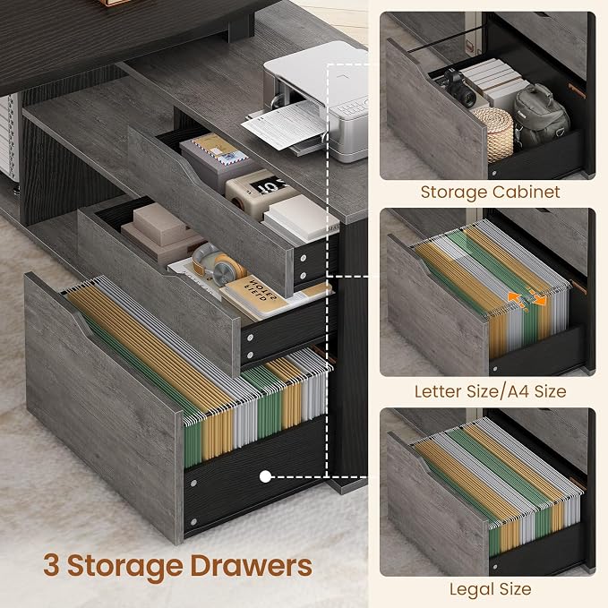SEDETA 71" Executive Desk with File Cabinet, Large Office Desk with Drawers and - Image 5