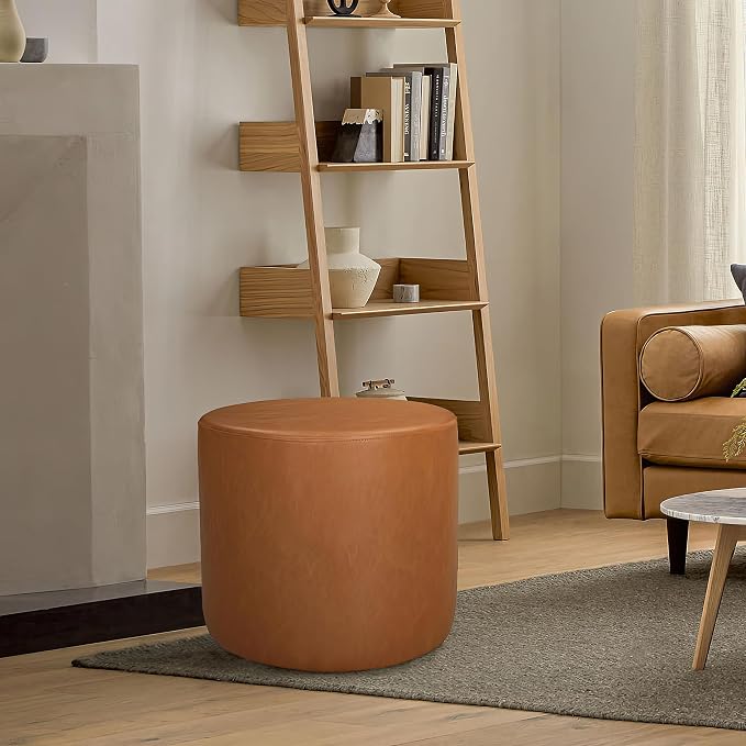 Lifestyle Solutions 19” Wentworth Ottoman Round Faux Leather Bench, Stationary by StudioLiving