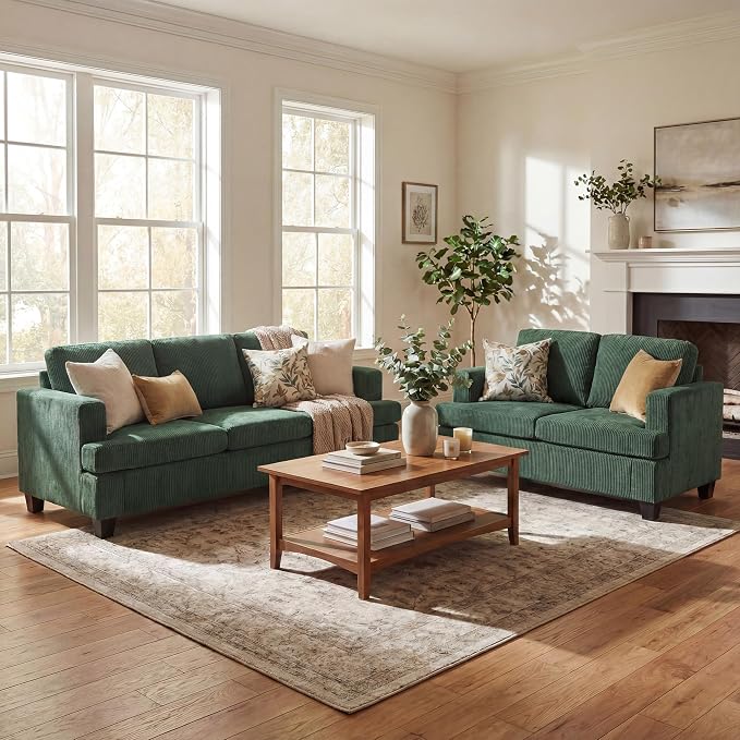 YOUDENOVA 2 Piece Set Comfy Sofa Couch, 3 Seater & Loveseat Sofa by YOUDENOVA