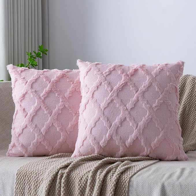 Set of 2 Soft Moroccan Throw Pillow Covers 16x16 Inch Plush Boho Decorative by Cozoomy