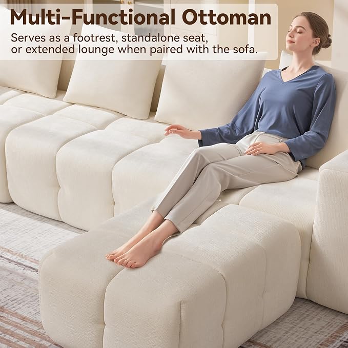 Large Boneless Ottoman, Upholstered Cloud Ottomans - Image 6