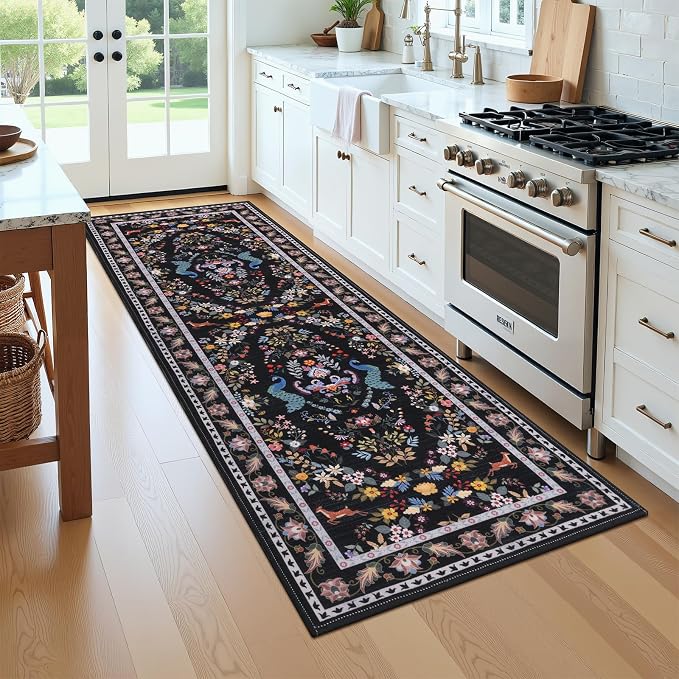 HEBE Hallway Runner Rug 2'x8', Washable Non Slip Kitchen Rug Runner | Soft Boho - Image 9