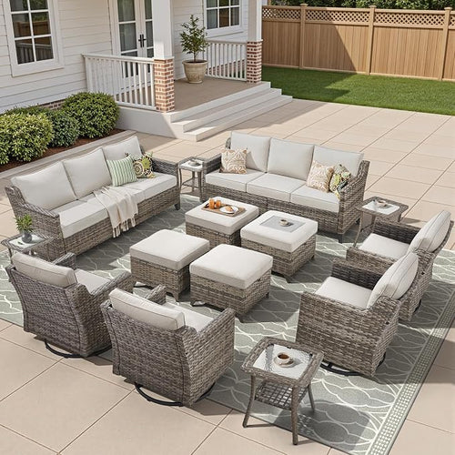 14 Piece Patio Furniture Set-High Back Outdoor Furniture Set Sectional Sofa by AMCLOBA