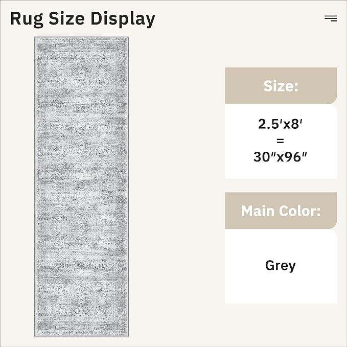 Soalmost Washable Runner Rug 2'6"x8' Kitchen Hallway Runners Grey | Soft - Image 6