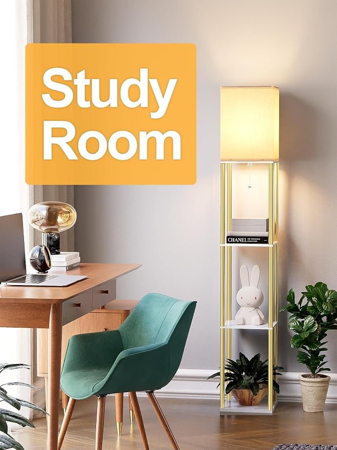 Floor Lamp with Shelves, Modern Corner Display Standing Column Shelf Lamp - Image 8
