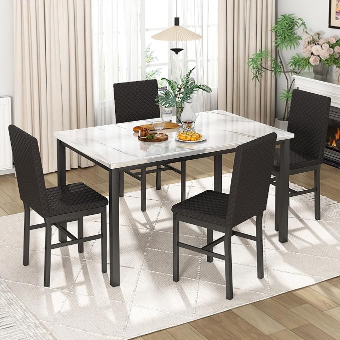 Recaceik Dining Table Set for 4, Modern 5 Piece Dining Table Set Faux Marble - Image 2