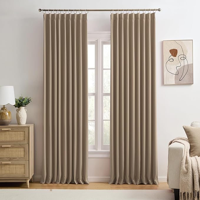 Cappuccino Pinch Pleated 60 Inch Wide Curtains 60 x 102, Thermal Insulated by KEQIAOSUOCAI