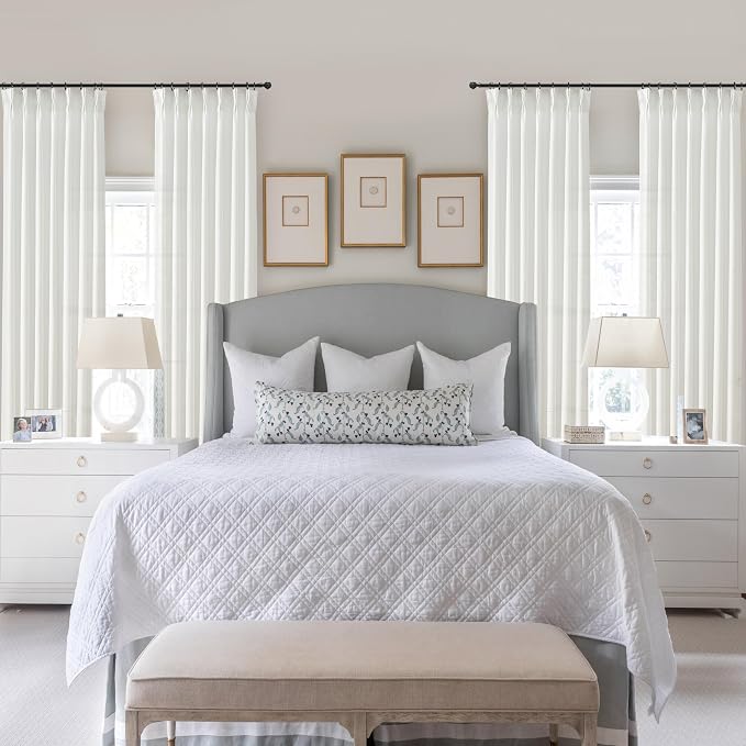 Custom Pure White Semi Sheer Linen Floor to Ceiling 105 Inch Curtains - Image 6