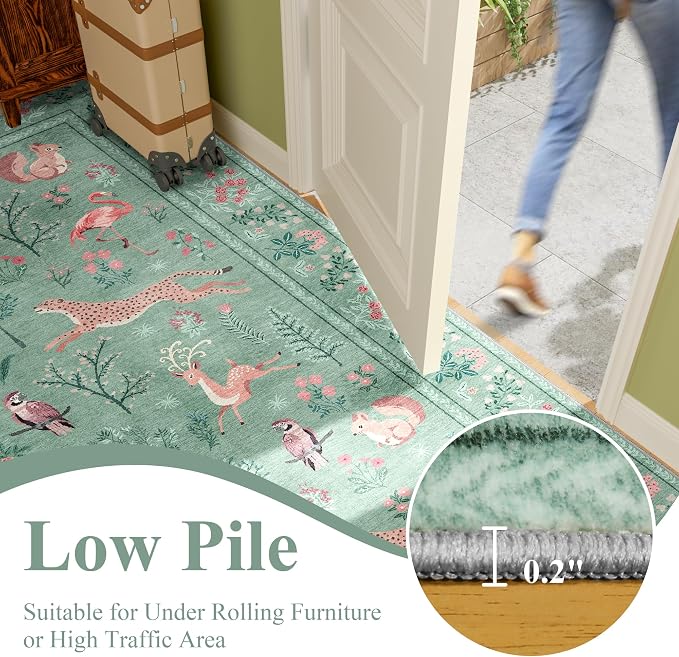 DUKINO 6x9 Area Rug, Washable Animal Living Room Rug Non Slip, Teal | Soft - Image 8