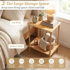 Giantex Bamboo Side Table Set of 2, 2-Tier Sofa End Bedside Table w/Storage - Image 4