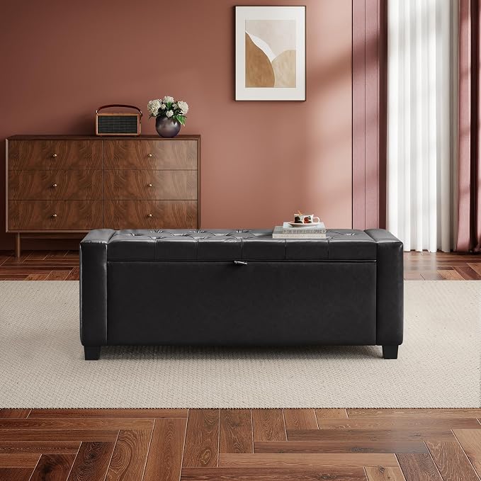 GRAINELL Storage Ottoman Bench, Upholstered Tufted Bedroom Bench - Image 5