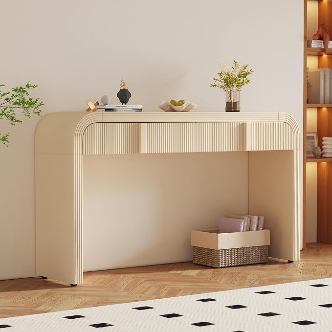 55'' Wood Console Table Sofa Table Entryway Table, Unique Modern Rounded - Image 7