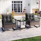 Tangkula 3 Piece Rattan Rocking Chair Set, Patio Rocker Bistro Set - Image 2