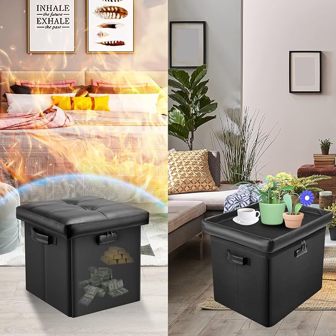 DocSafe Storage Ottoman with Lock, Fireproof Folding Ottoman Foot Rest Stool - Image 2