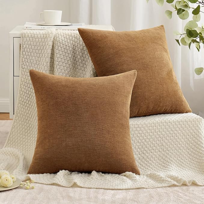 MIULEE Bronze Chenille Couch Throw Pillow Covers, 18x18 | Set of 2, Farmhouse - Image 4
