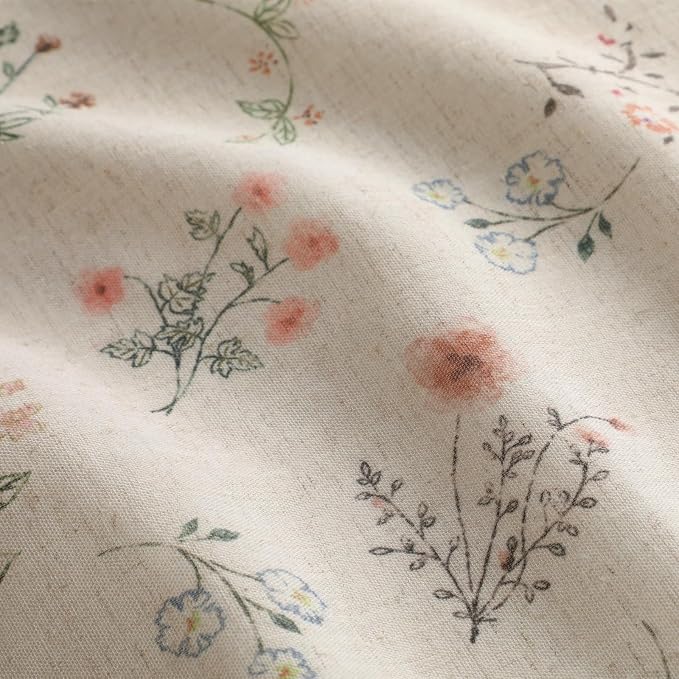 Boho Floral 100% Blackout Curtains 90 Inch 2 Panels Linen Texture | Farmhouse - Image 2