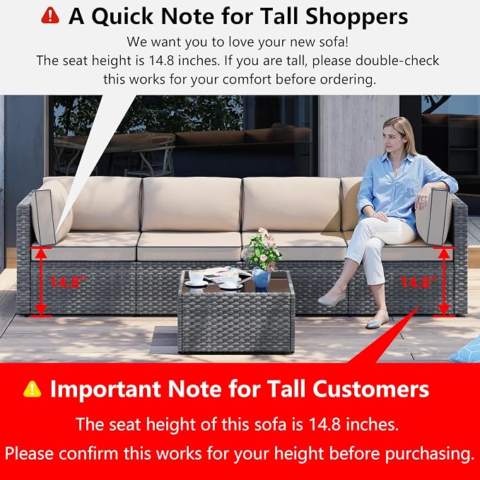 Shintenchi 5 Pieces Outdoor Patio Furniture Sets, Patio Sectional Sofa Couch - Image 3