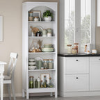 Arched Set of 2 Bookshelf with 5 Tier Open Shelves, Living Room, Modern White - Image 7