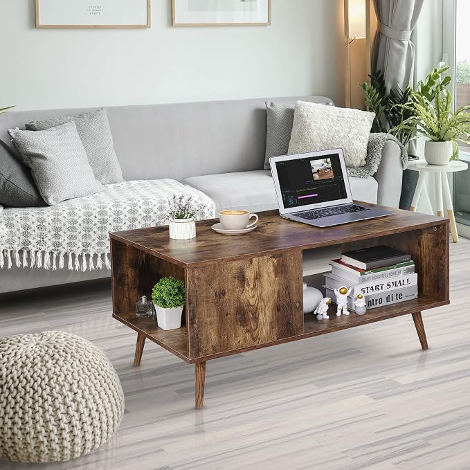 ZenStyle Mid Century Modern Coffee Table, Wooden Retro Coffee Table - Image 2