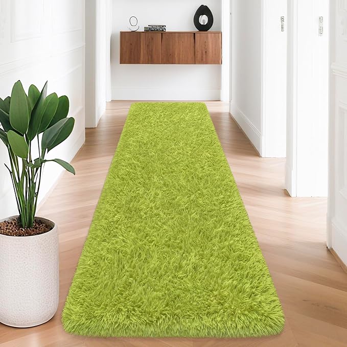 2x8 Bedside Area Rugs for Bedroom Soft Fluffy Shag Green Rug for Hallway - Image 2